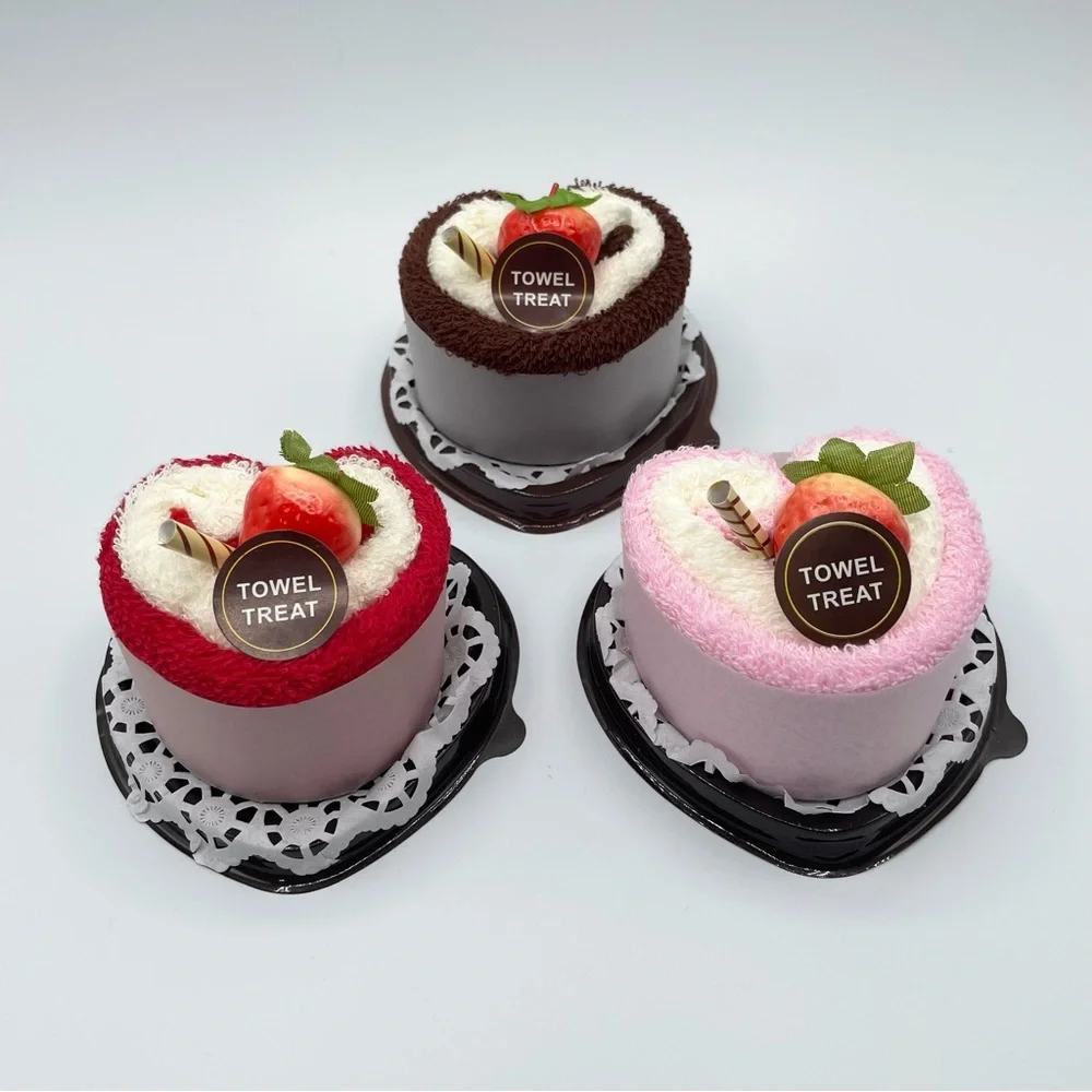red strawberry heart cake cotton microfiber bath hand face towel treat